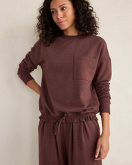 MAHOGANY HTHR FLEECE CINCHED CREWNECK | Talbots for sale