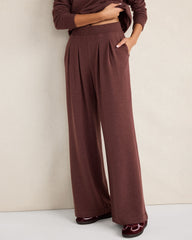 MAHOGANY HTHR FLEECE PLEATED WIDE LEG PANTS | Talbots for sale