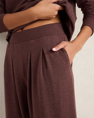 MAHOGANY HTHR FLEECE PLEATED WIDE LEG PANTS | Talbots sale