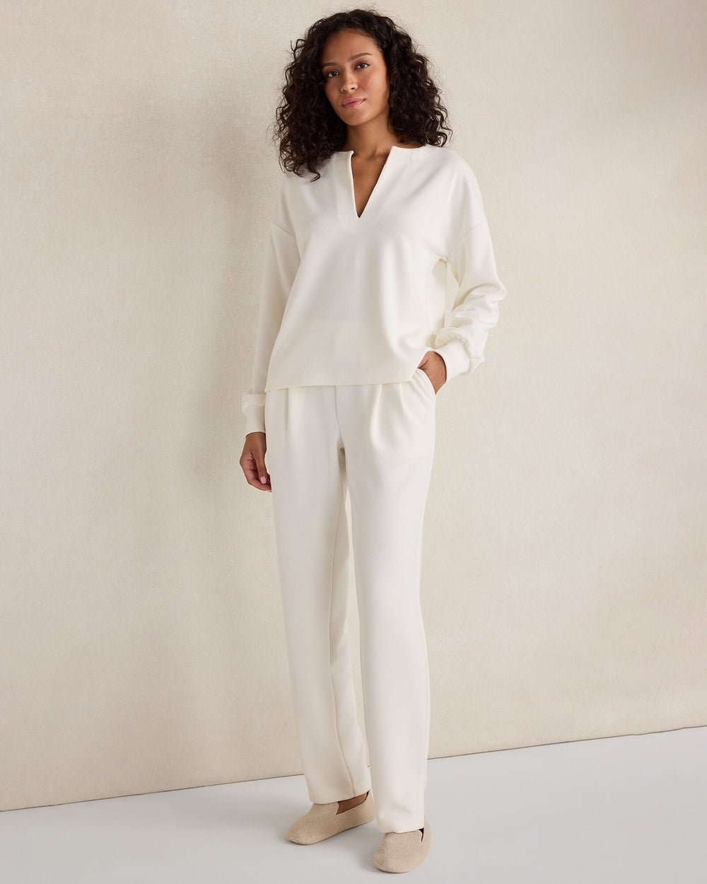 IVORY|PURE TAUPE DOUBLE KNIT PLEATED PANTS | Talbots outlet
