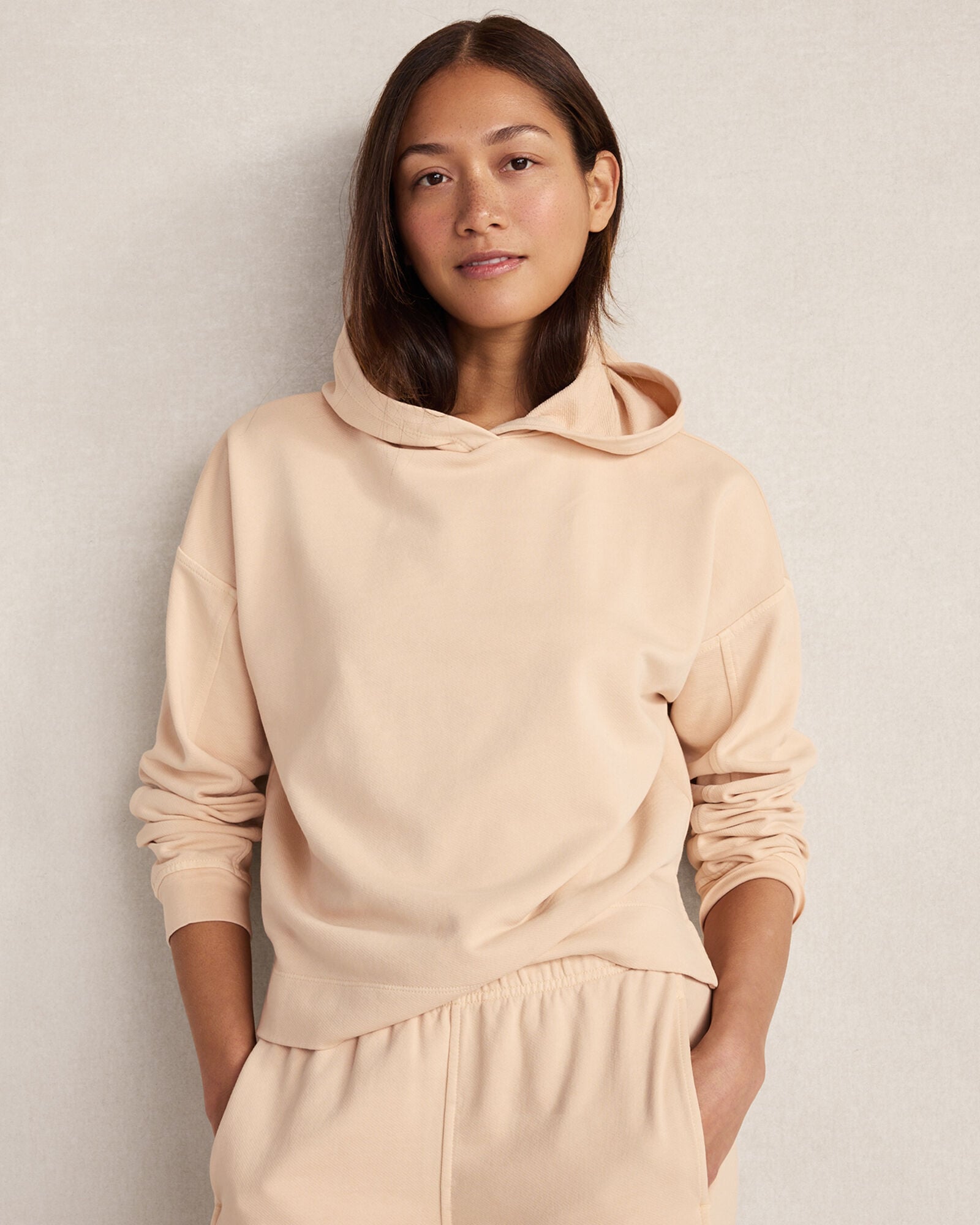 PEACH QUARTZ GARMENT DYE ORGANIC COTTON TERRY HOODIE | Talbots outlet
