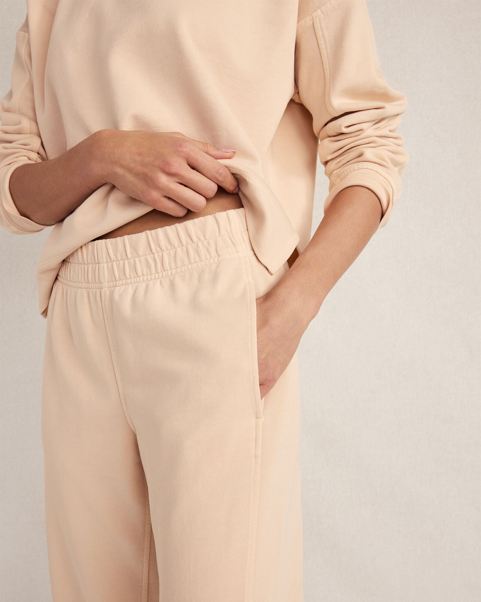 PEACH QUARTZ GARMENT DYE ORGANIC COTTON TERRY BARREL LEG PANTS | Talbots online