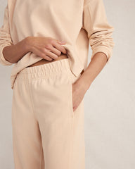 PEACH QUARTZ GARMENT DYE ORGANIC COTTON TERRY BARREL LEG PANTS | Talbots sale