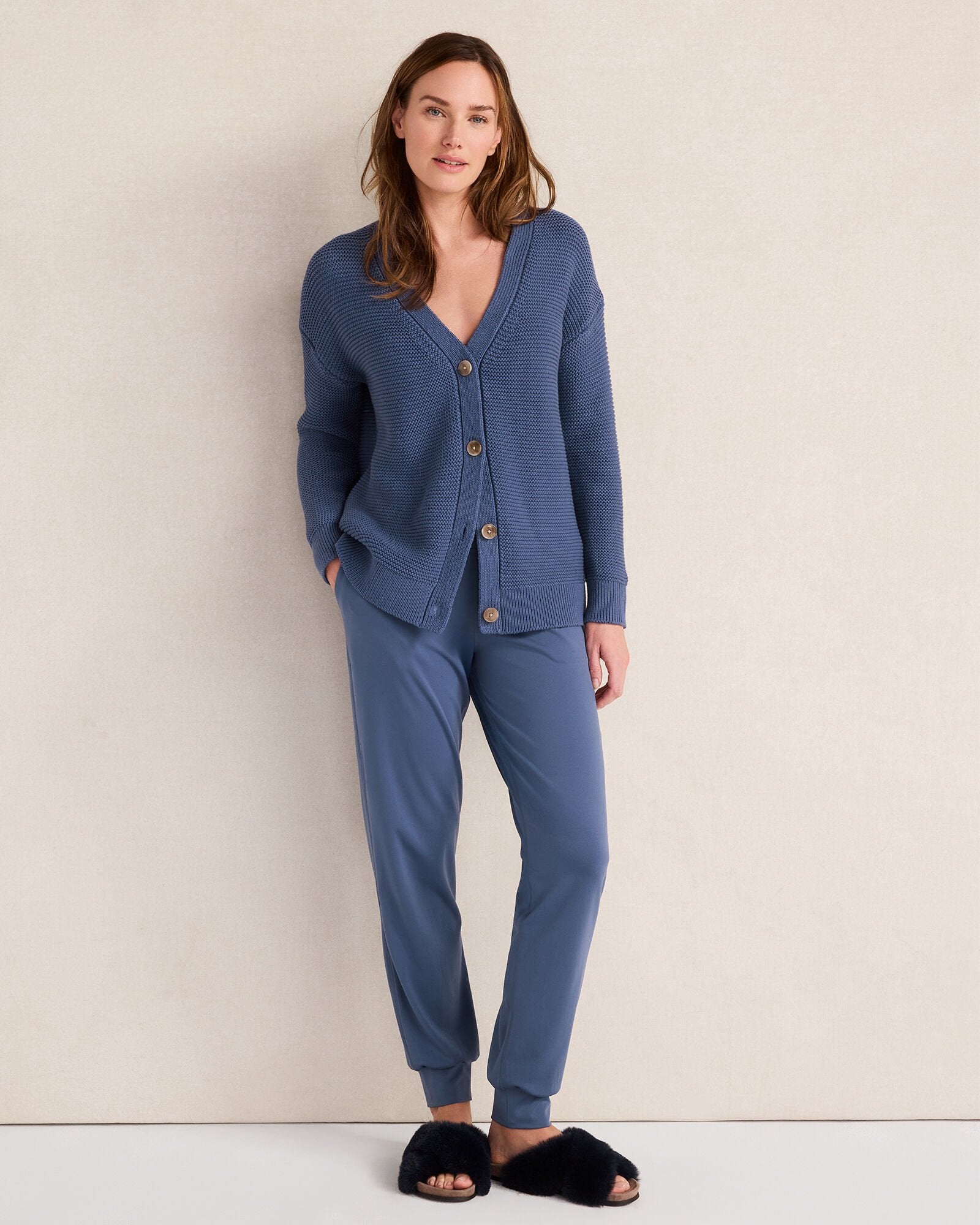IVORY|NORTH SEA|PURE TAUPE ORGANIC COTTON LINK STITCH CARDIGAN | Talbots US