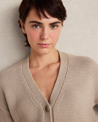 IVORY|NORTH SEA|PURE TAUPE ORGANIC COTTON LINK STITCH CARDIGAN | Talbots discount