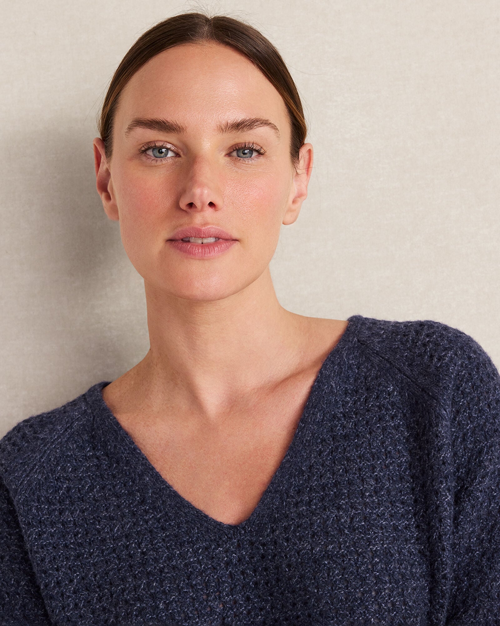DENIM BLUES MERINO WOOL BLEND V-NECK SWEATER | Talbots US