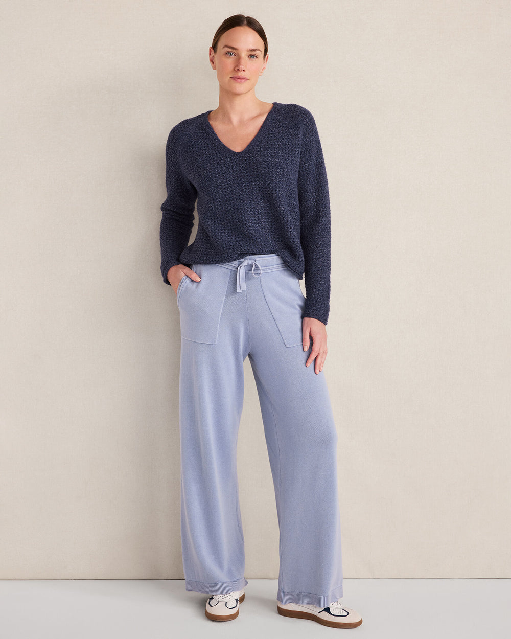 DENIM BLUES MERINO WOOL BLEND V-NECK SWEATER | Talbots US