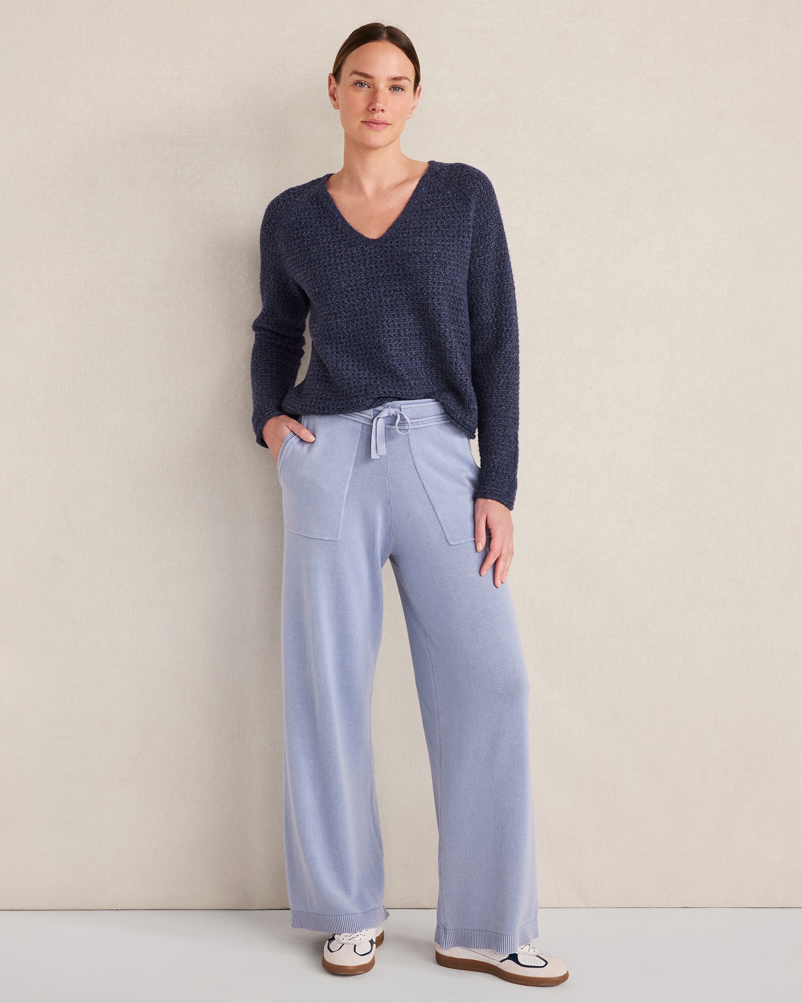 DENIM BLUES MERINO WOOL BLEND V-NECK SWEATER | Talbots US
