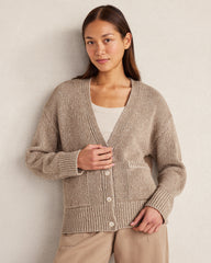ROPE/PURE TAUPE ORGANIC COTTON LINEN PLAITED V-NECK CARDIGAN | Talbots sale