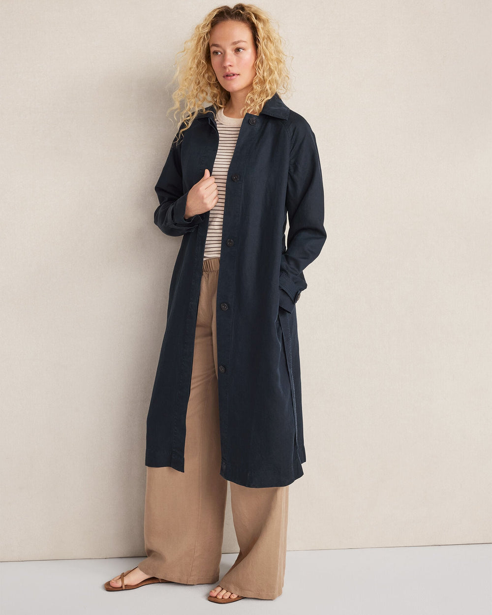 NIGHTFALL LINEN BLEND DOBBY TRENCH COAT | Talbots for sale