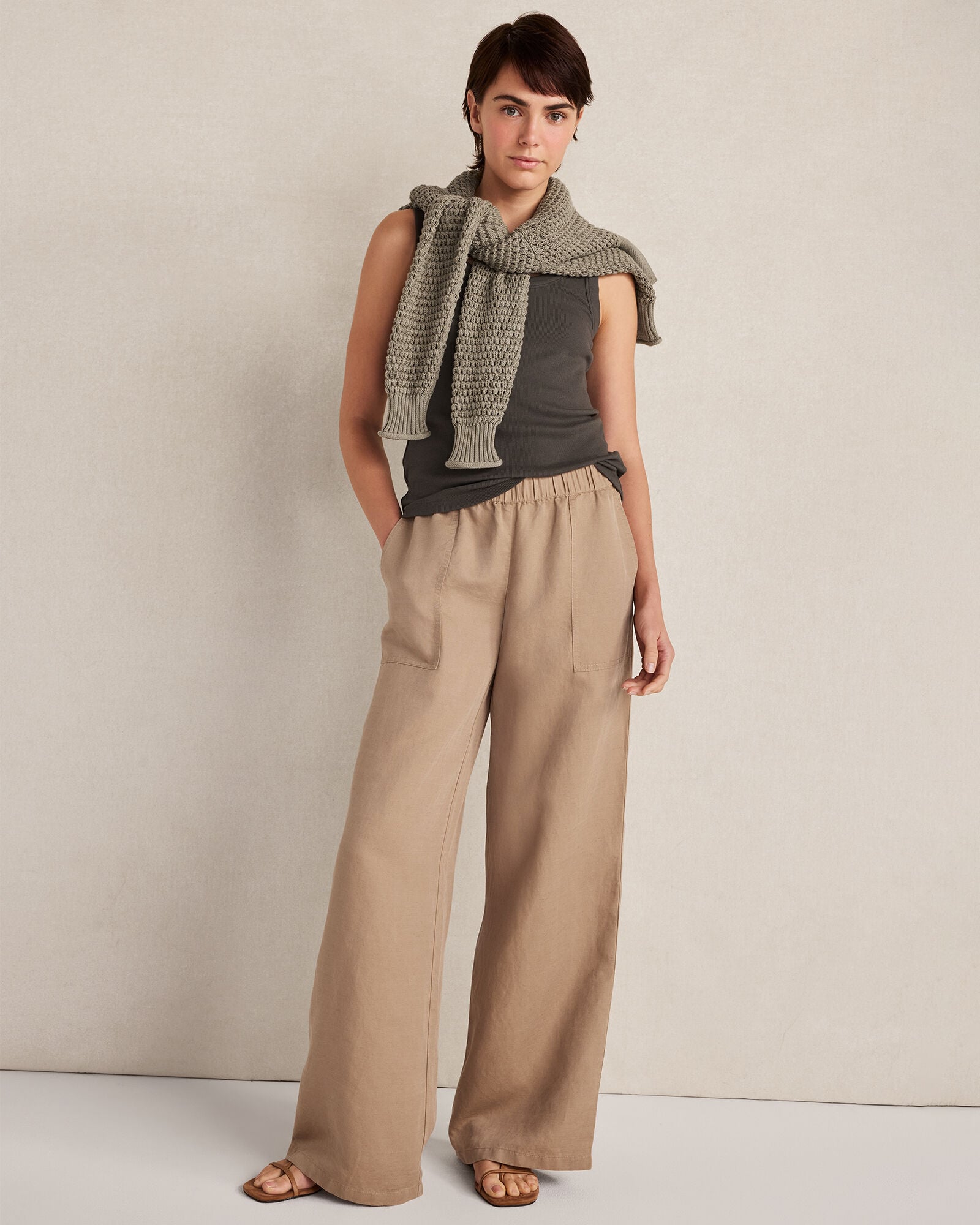 NIGHTFALL|ROPE LINEN BLEND DOBBY WIDE LEG PANTS | Talbots discount