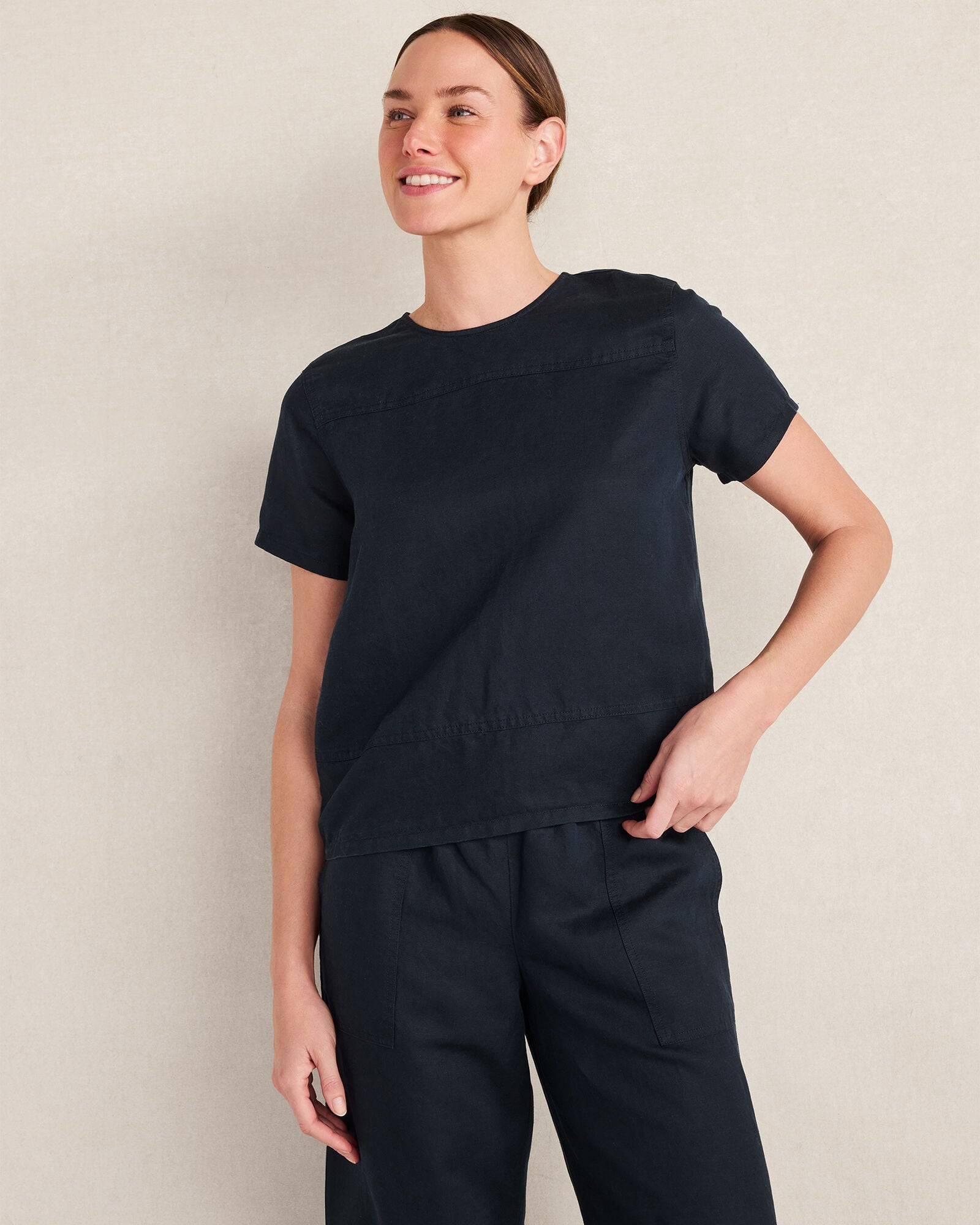 NIGHTFALL|ROPE LINEN BLEND DOBBY SHORT SLEEVE TOP | Talbots near me