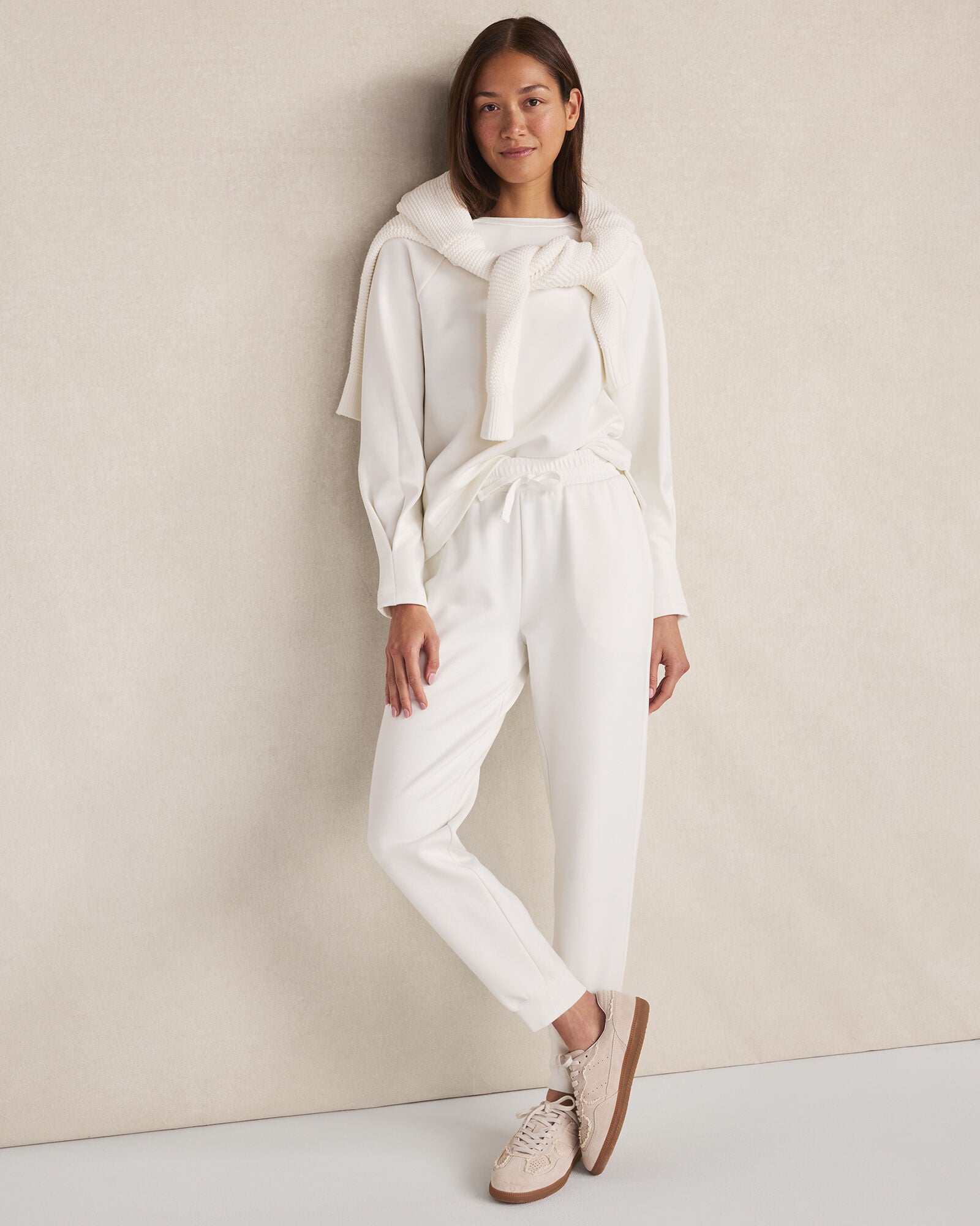 IVORY SOFT-BRUSHED FLEECE PLEATED CREWNECK | Talbots outlet
