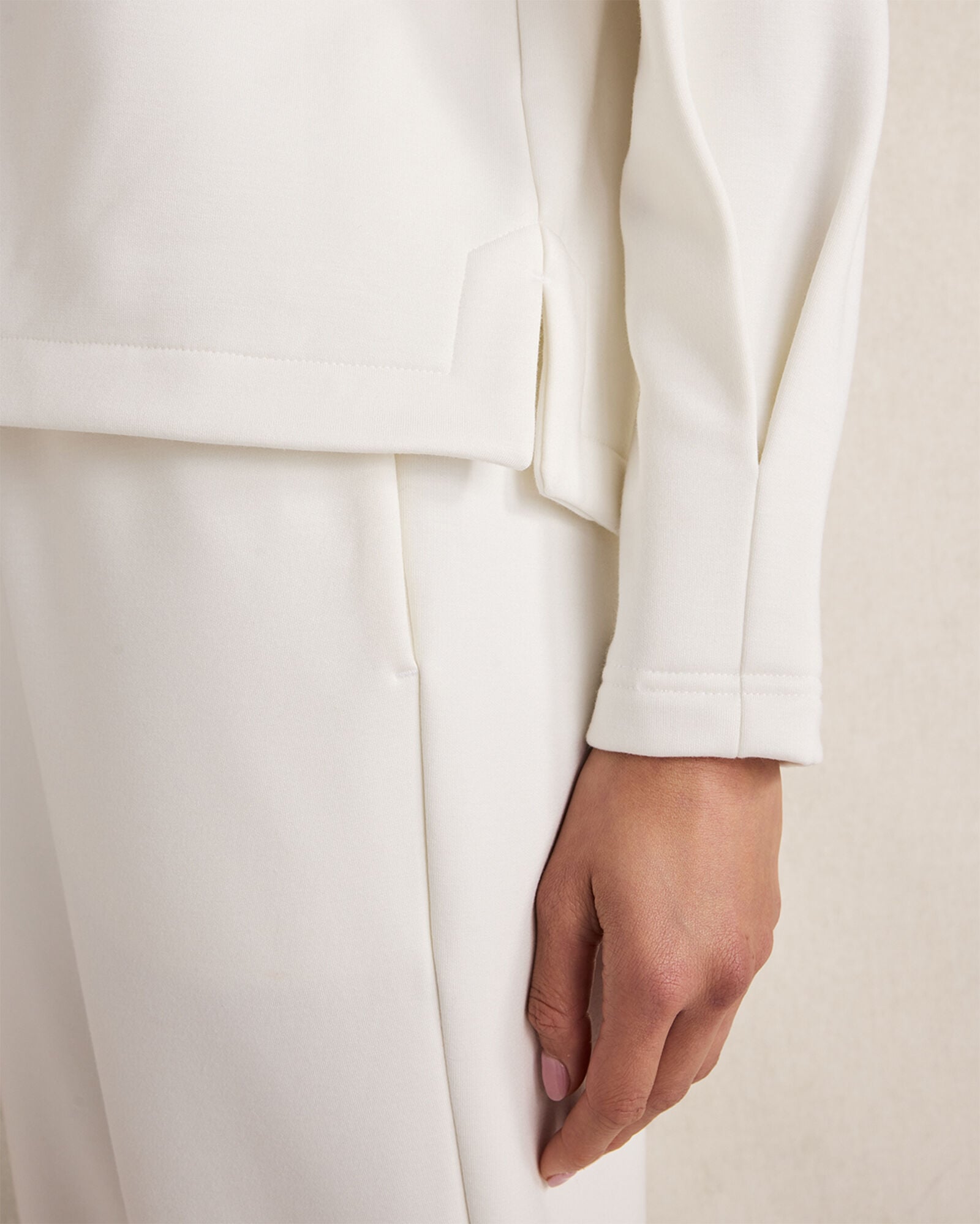 IVORY SOFT-BRUSHED FLEECE PLEATED CREWNECK | Talbots outlet