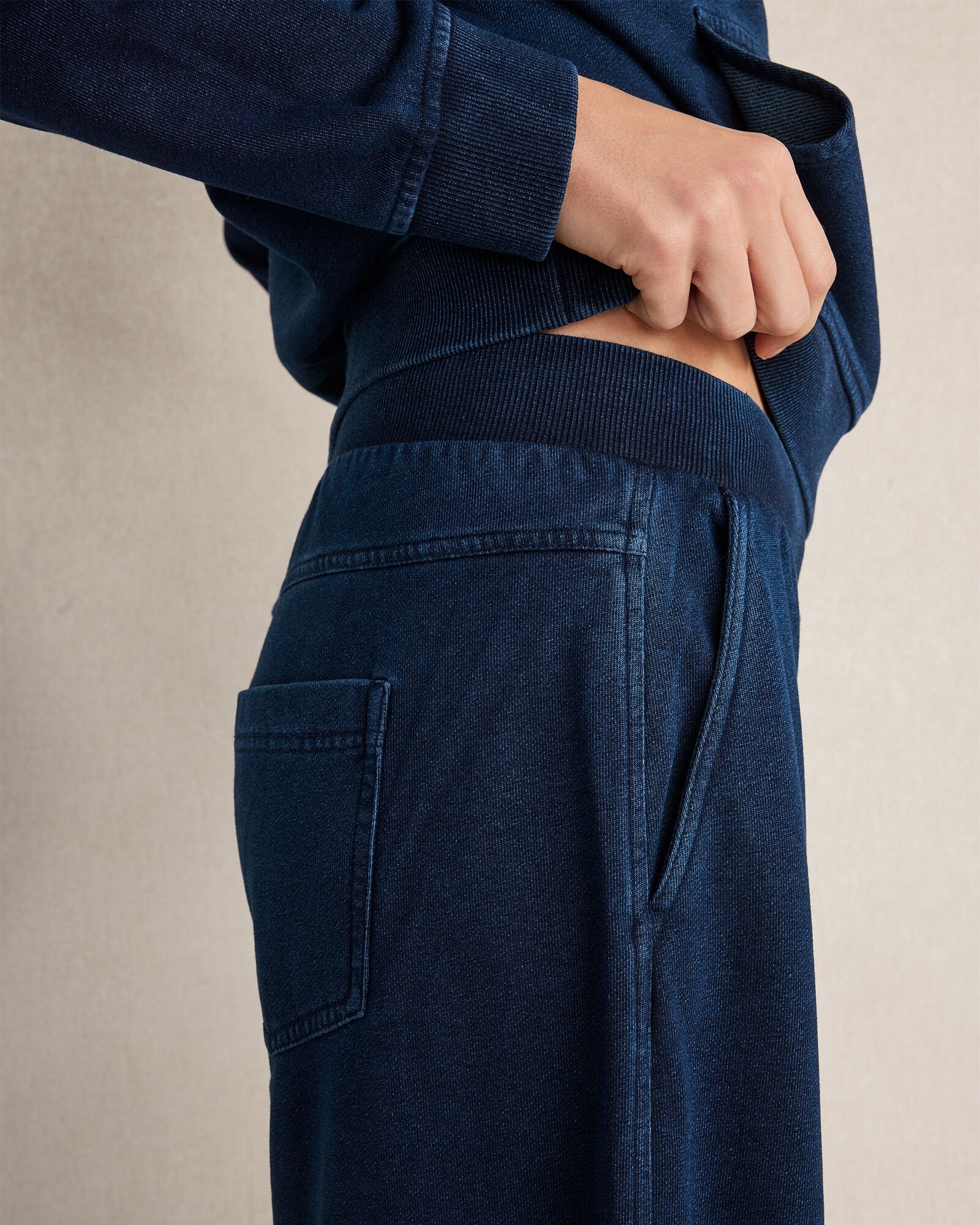 DARK INDIGO WASH INDIGO COTTON TERRY WIDE LEG PANTS | Talbots sale