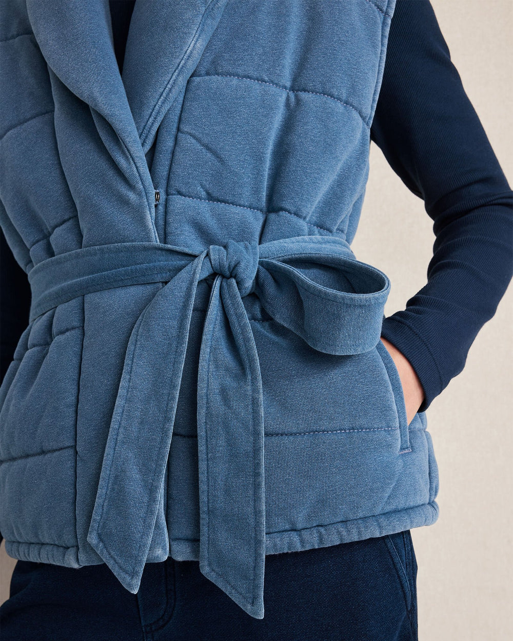 MED INDIGO WASH INDIGO COTTON TERRY QUILTED VEST | Talbots outlet