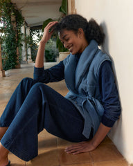 MED INDIGO WASH INDIGO COTTON TERRY QUILTED VEST | Talbots outlet