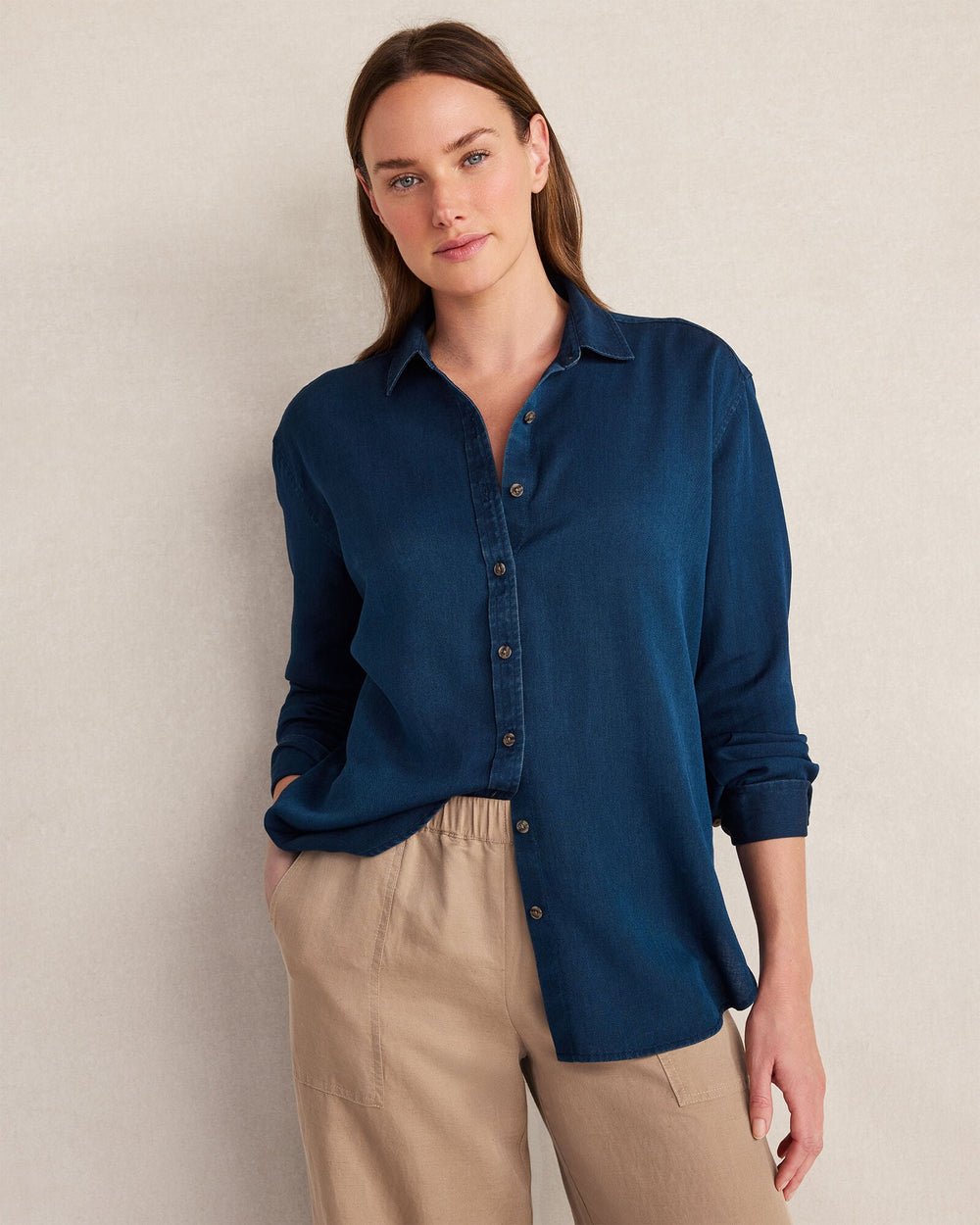 DARK WASH INDIGO TWILL THE DAILY SHIRT IN INDIGO TWILL | Talbots on sale