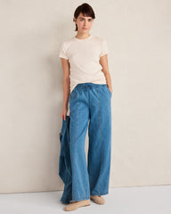 INDIGO WASH ORGANIC COTTON DENIM BARREL LEG PANTS | Talbots online