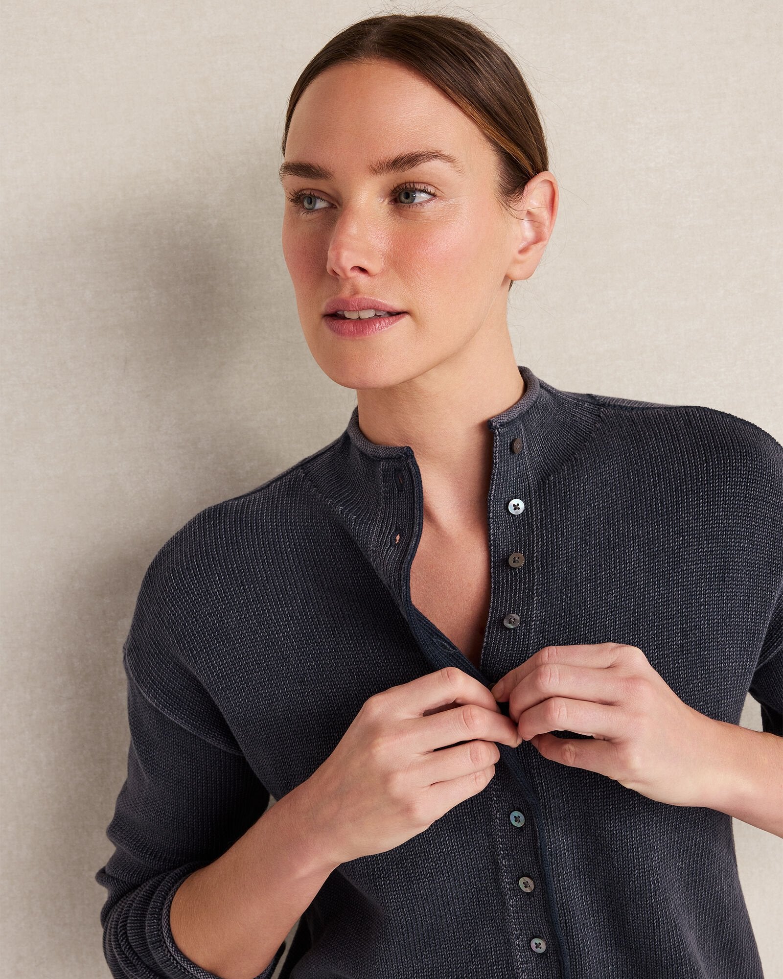 GARMENT DYE NIGHTFALL|GARMENT DYE WAVE ORGANIC COTTON ROLL NECK CARDIGAN | Talbots near me
