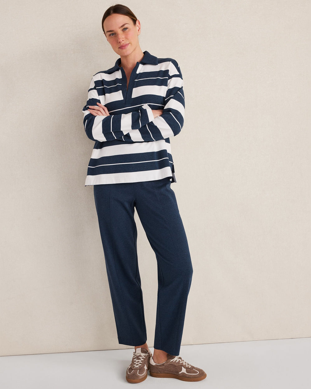TWILIGHT HTHR ORGANIC COTTON INTERLOCK BARREL LEG PANTS | Talbots US