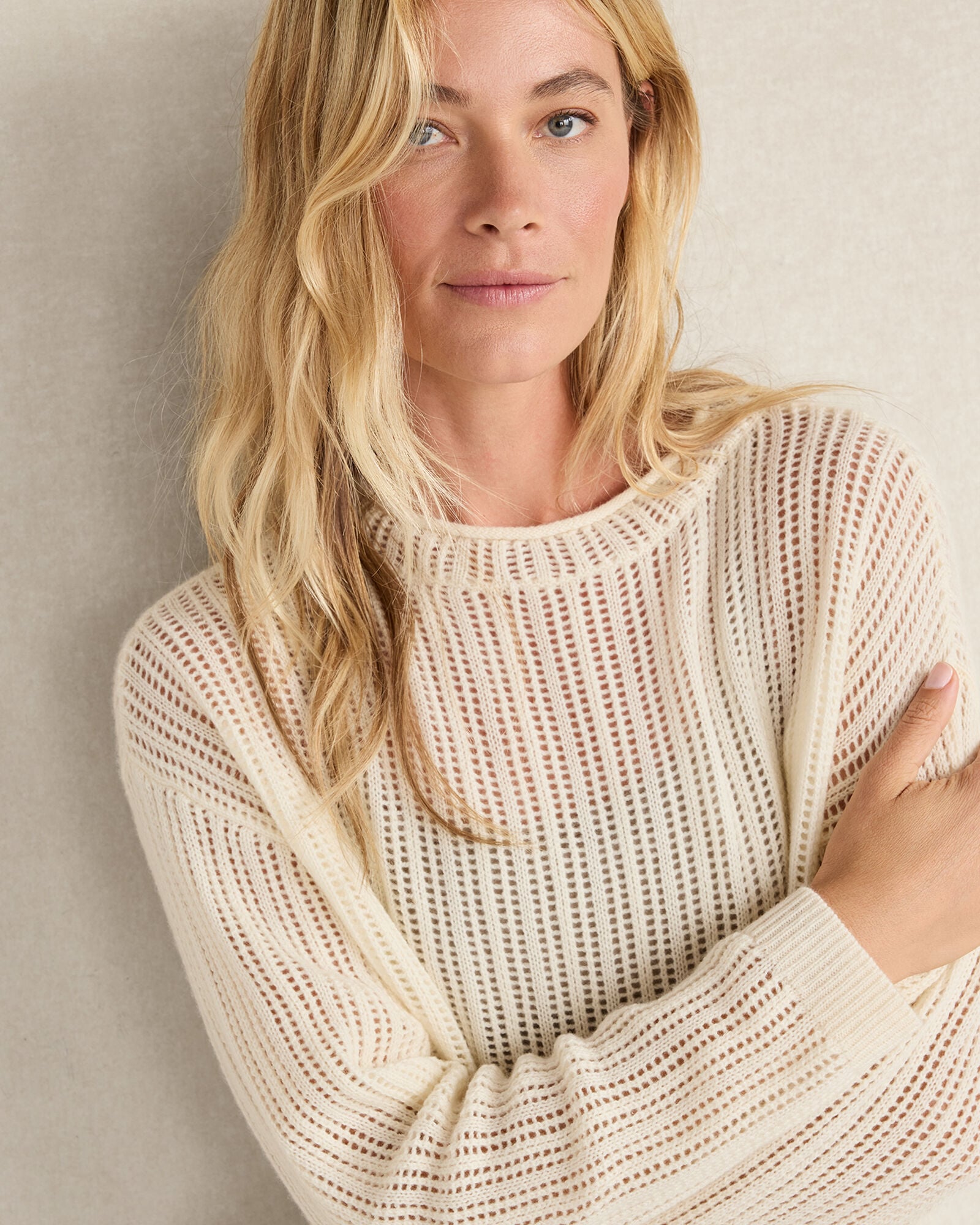 IVORY WOOL AND CASHMERE POINTELLE ROLL NECK SWEATER | Talbots US