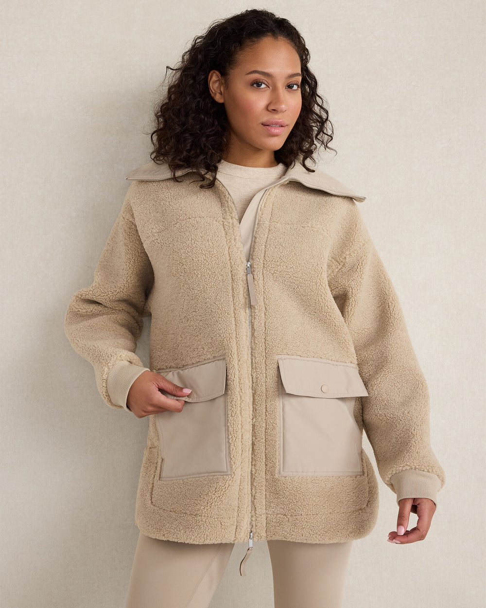 PURE TAUPE SHERPA OVERSIZED JACKET | Talbots near me