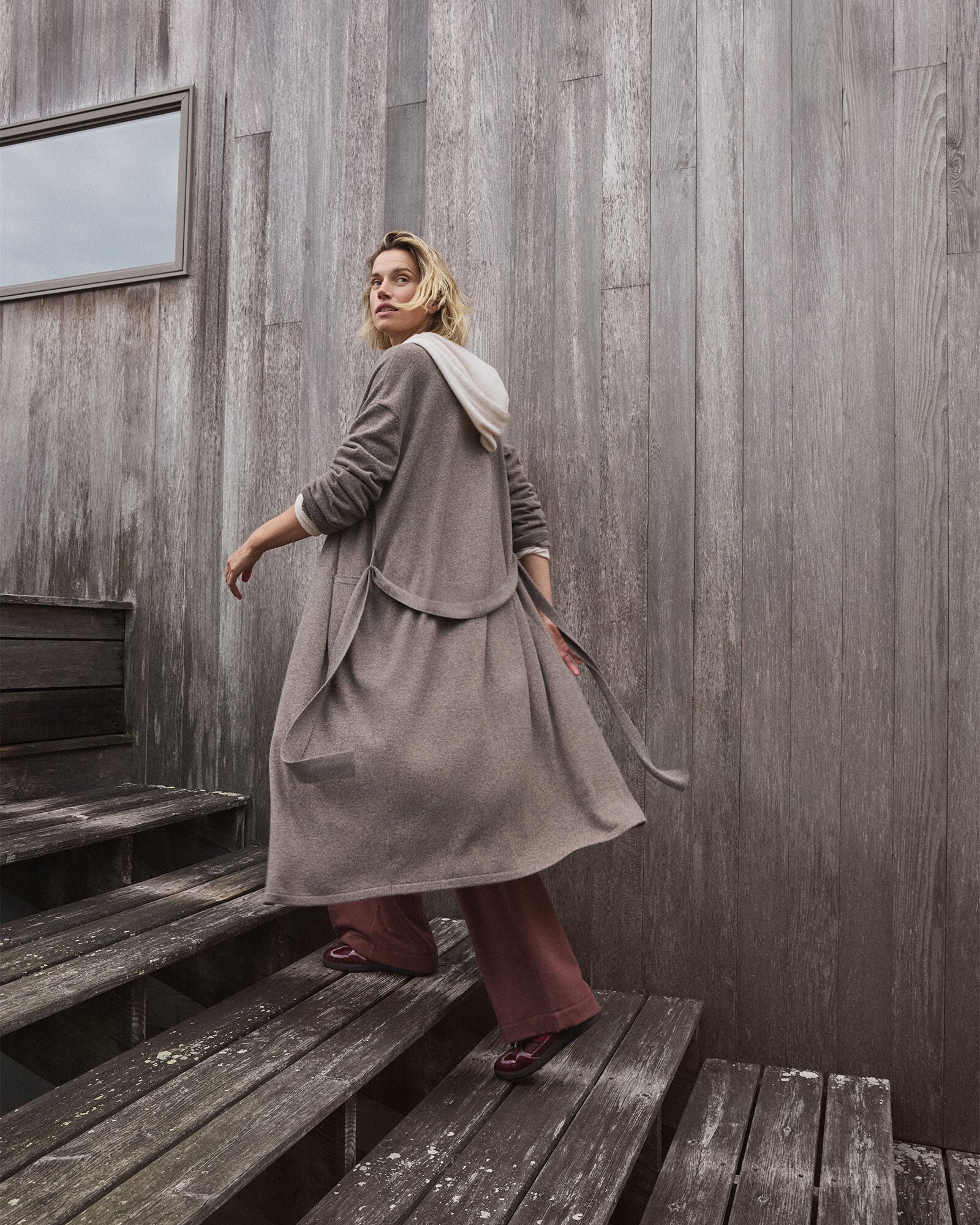 SLATE BROWN HTHR CASHMERE BELTED DUSTER | Talbots US