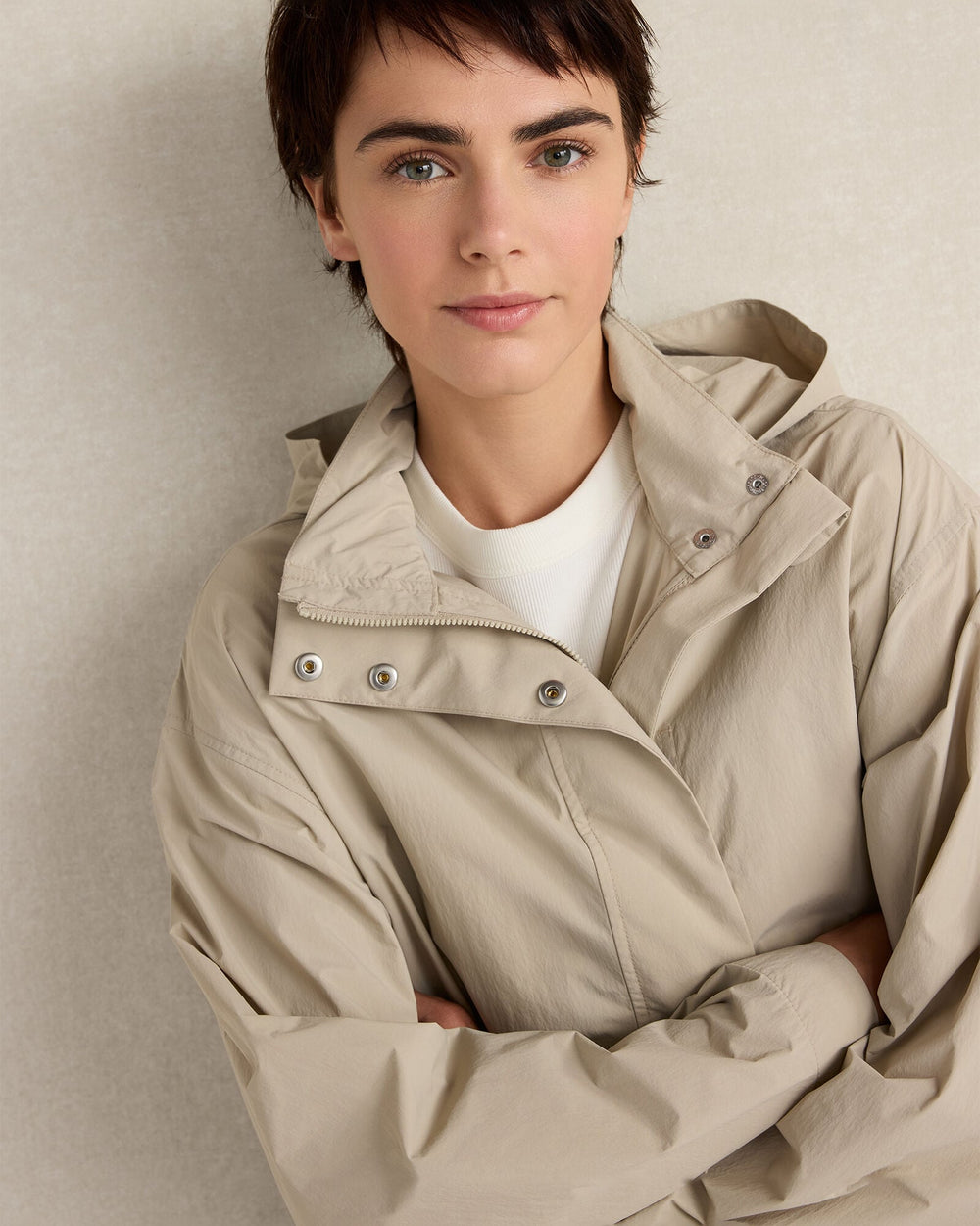 PURE TAUPE CRINKLE NYLON PACKABLE JACKET | Talbots on sale