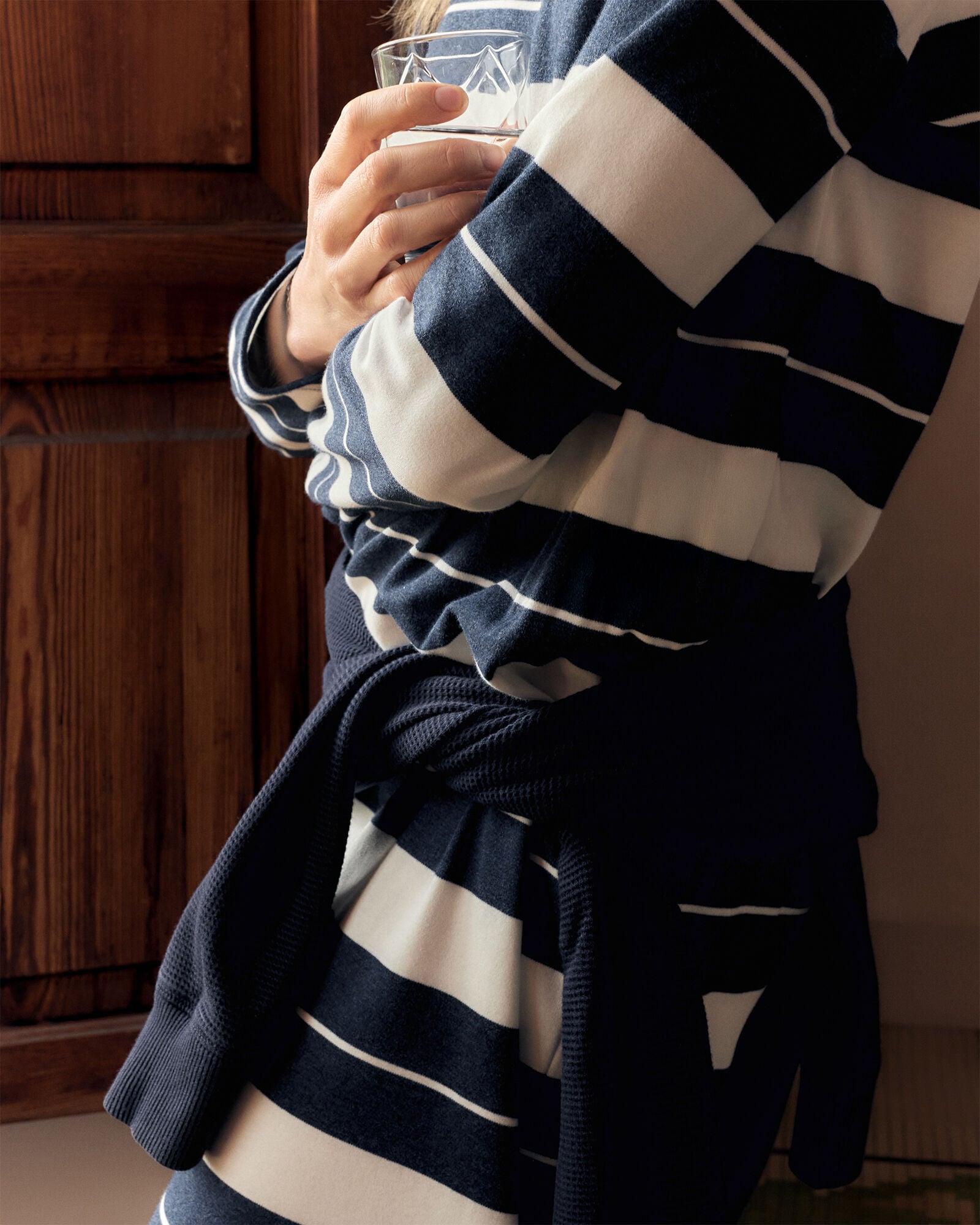 IVORY/TWILIGHT HTHR ORGANIC COTTON INTERLOCK STRIPE MIDI DRESS | Talbots online