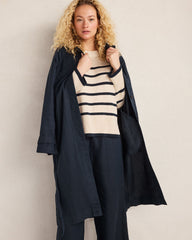 MISTY BEIGE/NIGHTFALL ORGANIC COTTON LINEN STRIPE CREWNECK | Talbots online