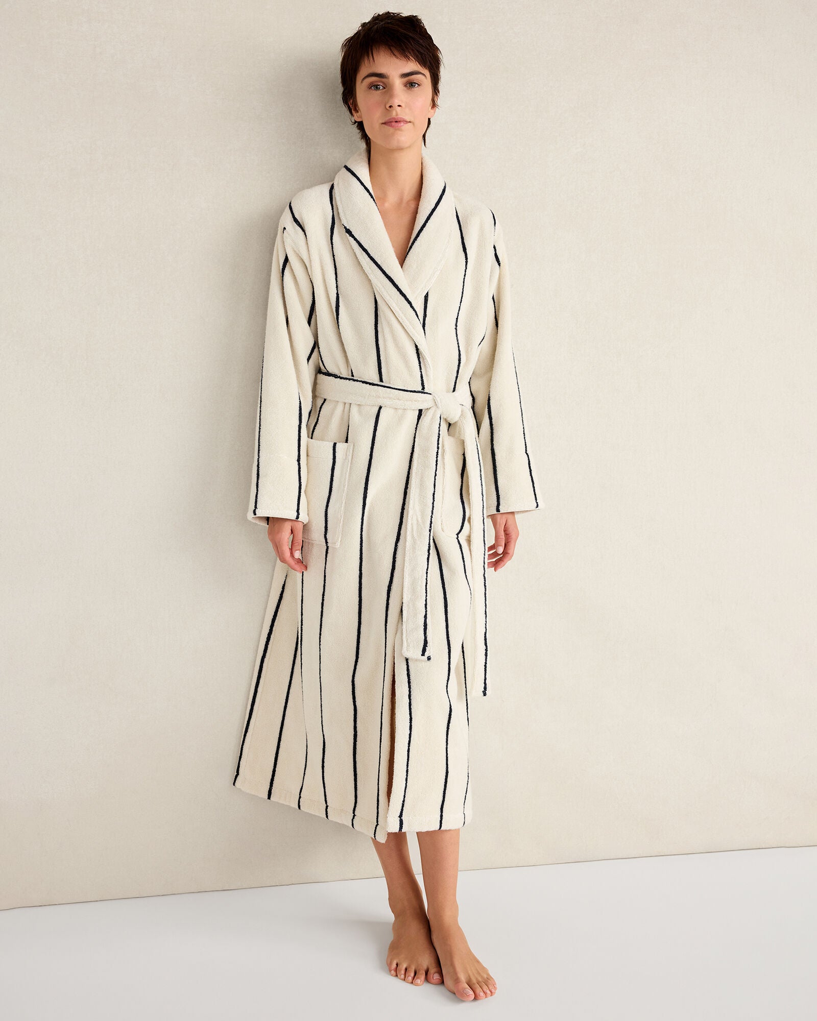 SANDSTONE/NIGHTFALL PLUSH TERRY STRIPED ROBE + TOTE SET | Talbots US