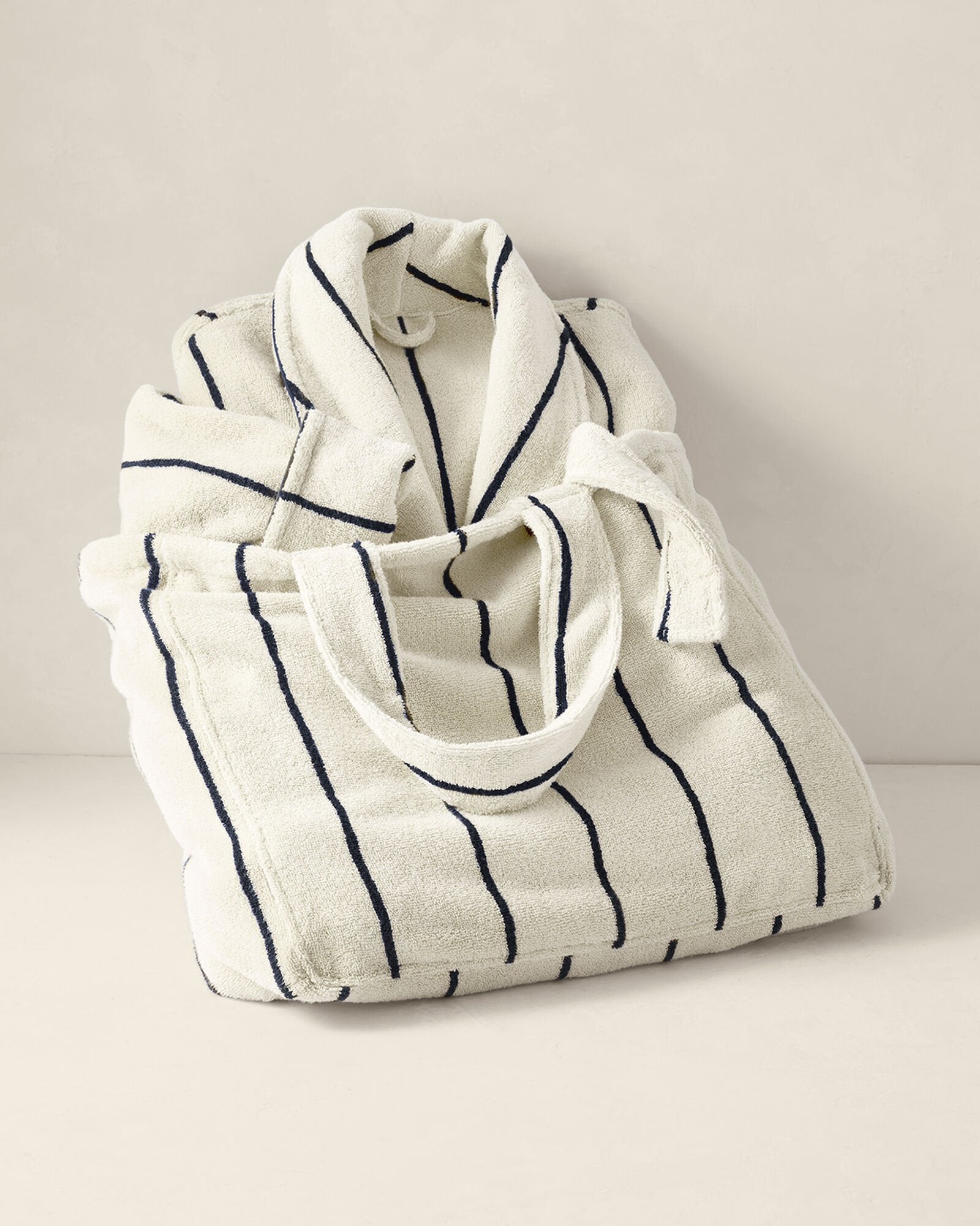 SANDSTONE/NIGHTFALL PLUSH TERRY STRIPED ROBE + TOTE SET | Talbots on sale