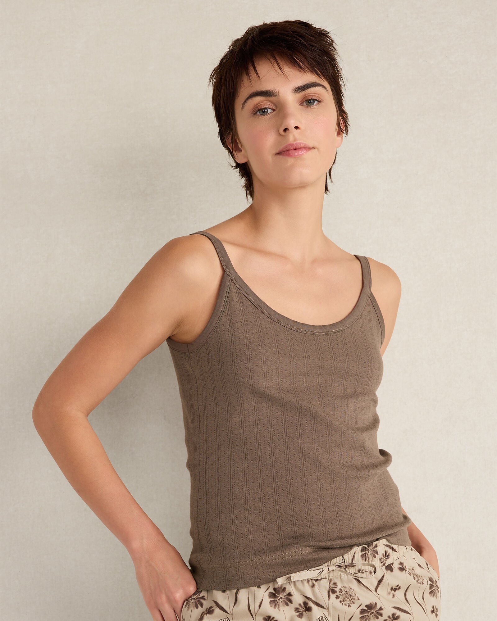IVORY|SLATE BROWN ORGANIC COTTON POINTELLE CAMI | Talbots online