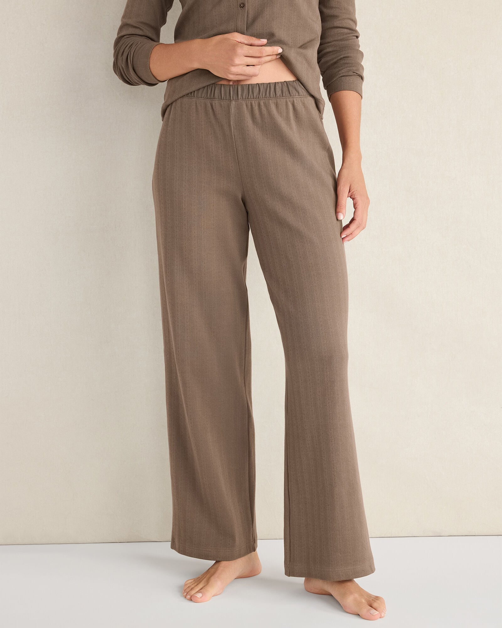 IVORY|SLATE BROWN ORGANIC COTTON POINTELLE PANTS | Talbots outlet