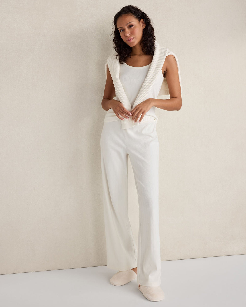 IVORY|SLATE BROWN ORGANIC COTTON POINTELLE PANTS | Talbots on sale