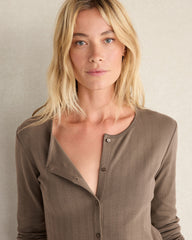IVORY|SLATE BROWN ORGANIC COTTON POINTELLE CARDIGAN | Talbots near me