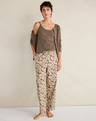 PURE TAUPE MULTI ORGANIC COTTON POPLIN SCATTERED FLORAL PAJAMA PANTS | Talbots on sale