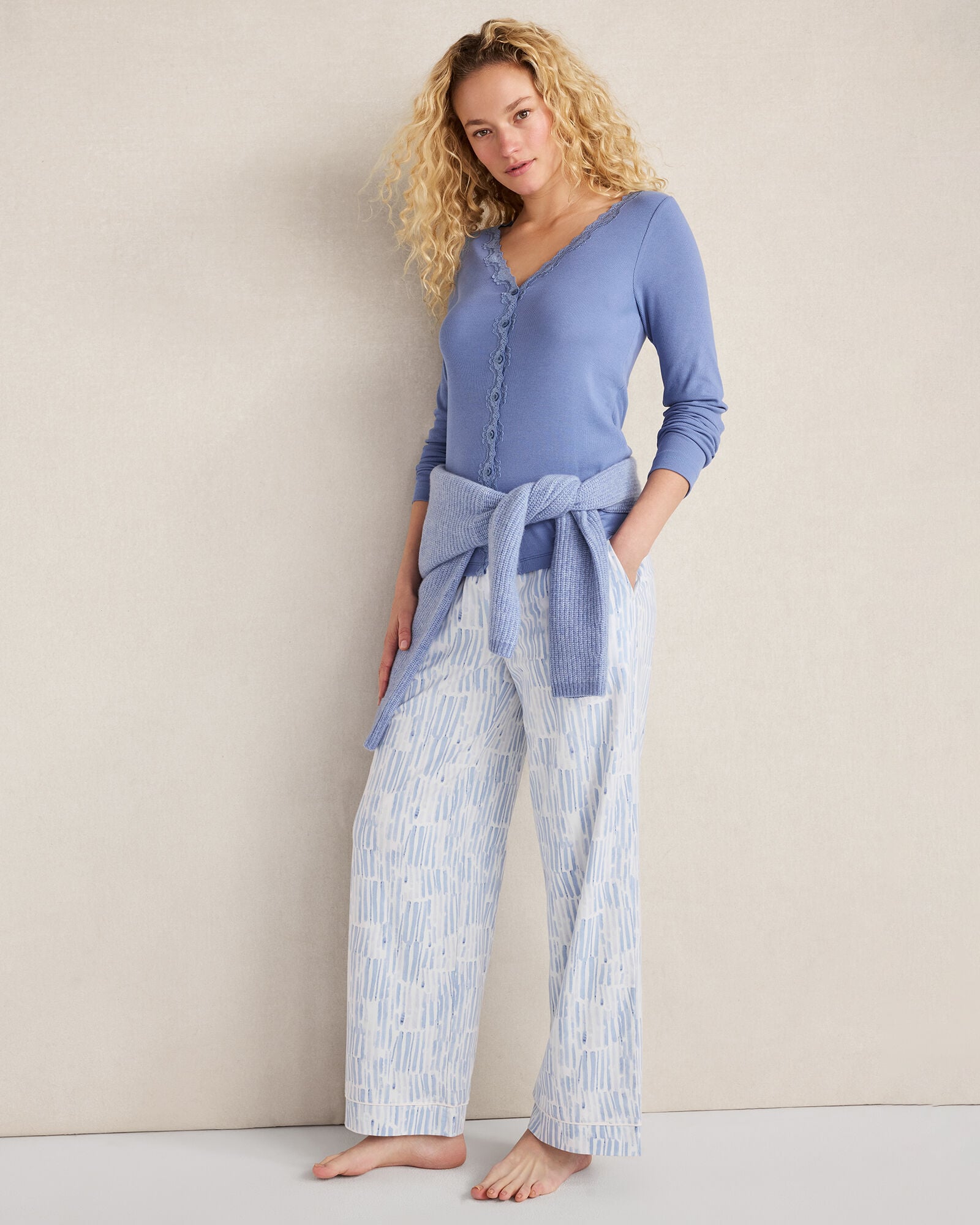 LAKE|NIGHTFALL|PURE TAUPE ORGANIC COTTON RIB KNIT LACE CARDIGAN | Talbots sale
