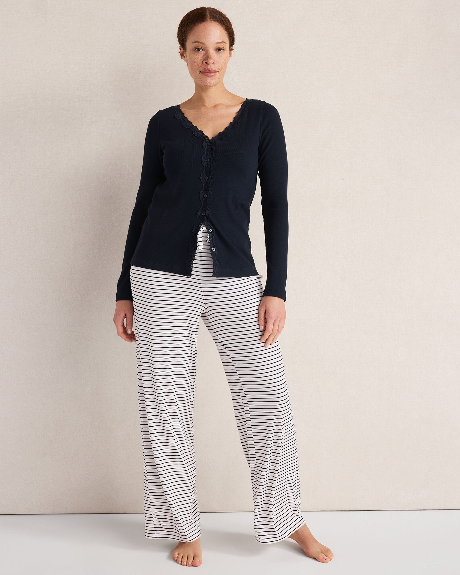 LAKE|NIGHTFALL|PURE TAUPE ORGANIC COTTON RIB KNIT LACE CARDIGAN | Talbots for sale