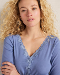 LAKE|NIGHTFALL|PURE TAUPE ORGANIC COTTON RIB KNIT LACE CARDIGAN | Talbots for sale