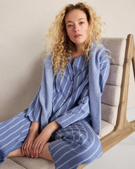 PINSTRIPE LAKE MULTI ORGANIC COTTON POPLIN PINSTRIPE PAJAMA TOP | Talbots on sale