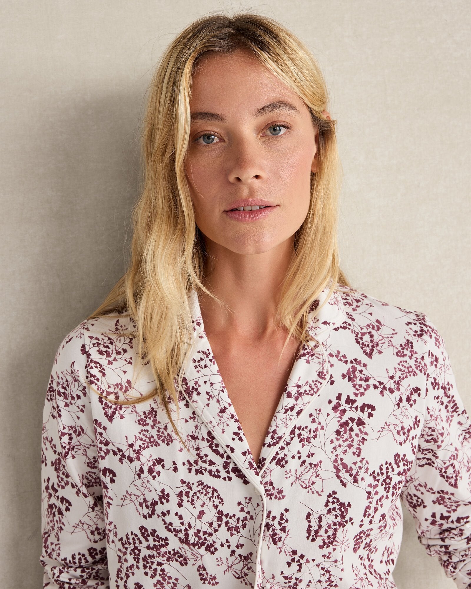 IVORY/RED WINE ORGANIC COTTON JERSEY BLUSHING BLOOMS PAJAMA SHIRT | Talbots online