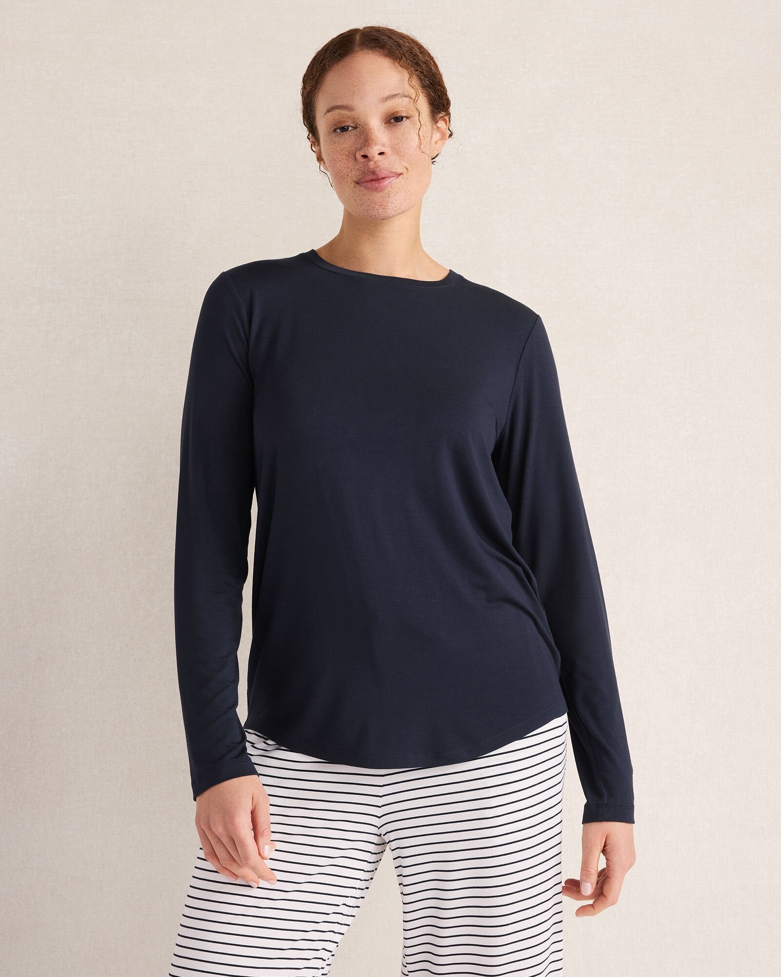 NIGHTFALL|PURE TAUPE HTHR CALM & COOL LONG SLEEVE PAJAMA TOP | Talbots for sale