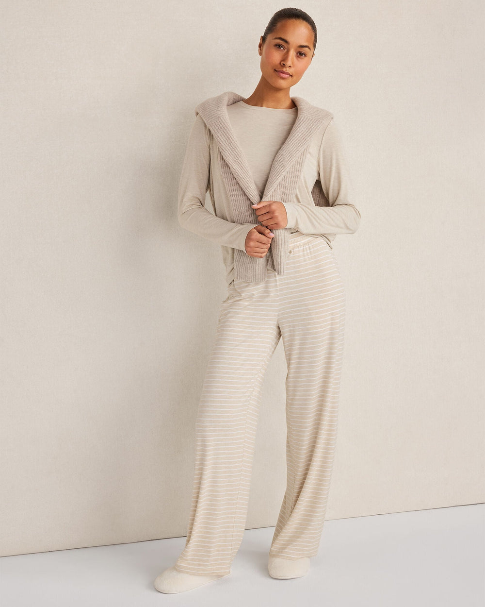 NIGHTFALL|PURE TAUPE HTHR CALM & COOL LONG SLEEVE PAJAMA TOP | Talbots for sale