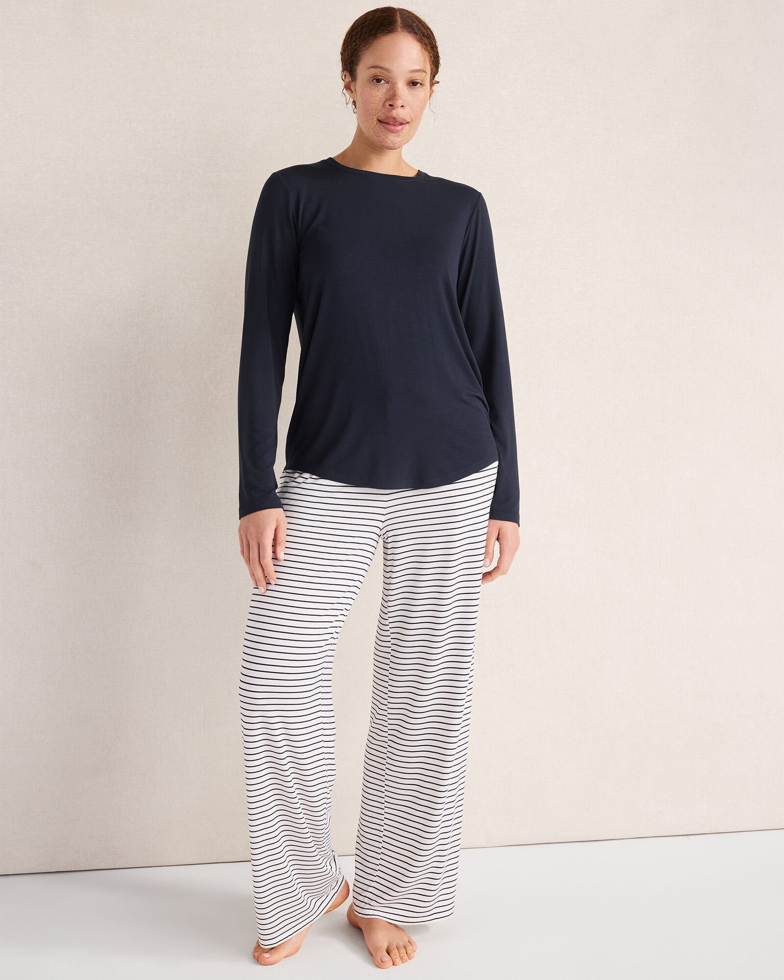 NIGHTFALL|PURE TAUPE HTHR CALM & COOL LONG SLEEVE PAJAMA TOP | Talbots for sale