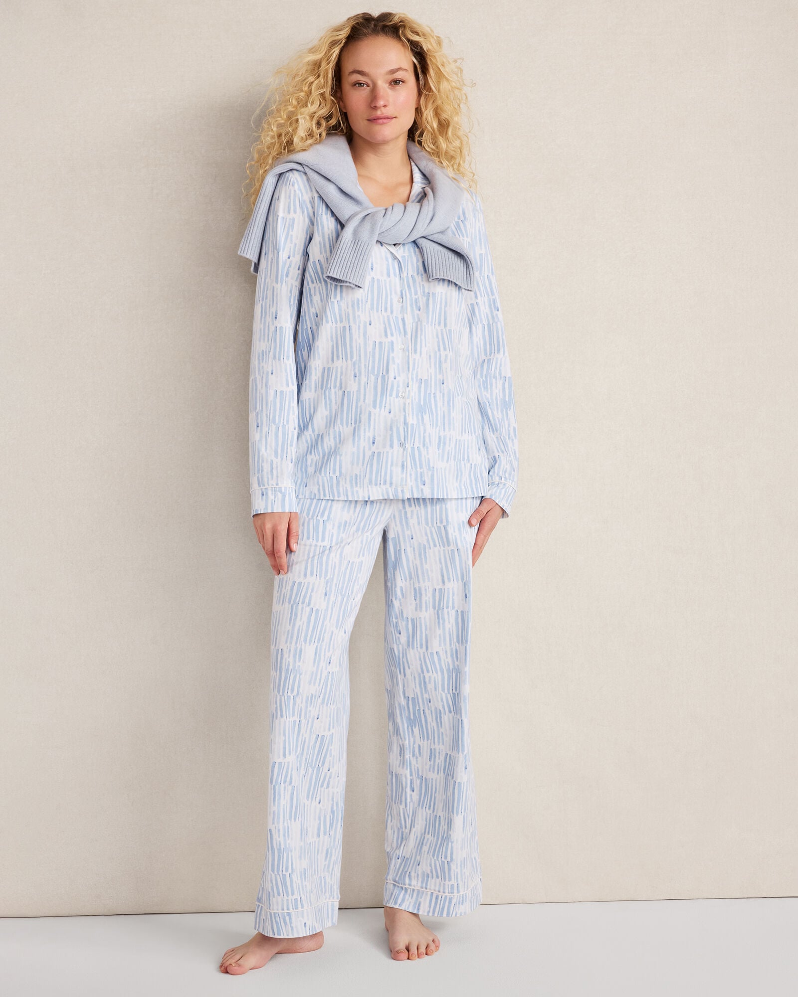 WATERCOLOR WAVE MULTI ORGANIC COTTON JERSEY WATERCOLOR WAVE PAJAMA TOP | Talbots discount